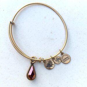 Alex and Ani – Golden Pink Teardrop Crystal Charm Bangle – Russian Gold Finish
